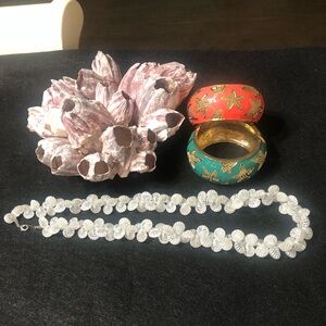 Coastal jewelry bundle! Scallop shell necklace + two starfish bangle bracelets!